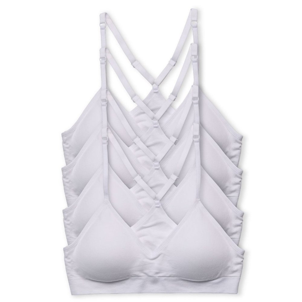 4-Pack Nylon Spandex V Neck Racerback Sports Bra 1016 White New NWB